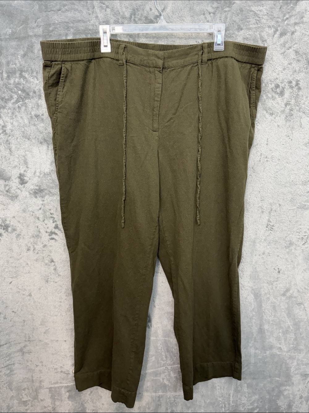 Talbots 20W Brown green Easy Drawstring cotton linen Pants comfort summer